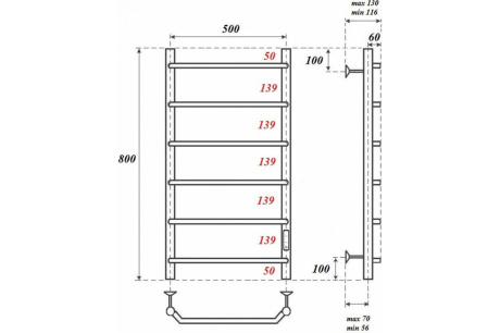 Купить Электрический полотенцесушитель Point П6 500x800 диммер справа  хром PN06858 фото №3